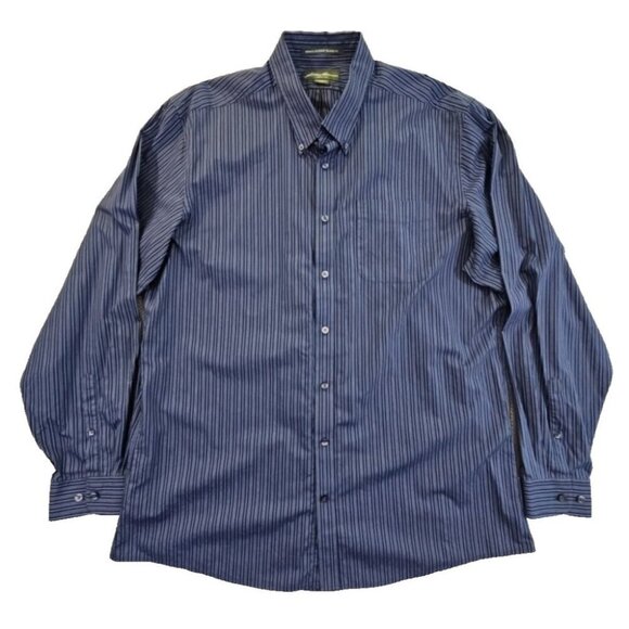 Eddie Bauer Long Sleeve Shirt Men's Tall TXL Blue Stripe Non-Wrinkle Relaxed Fit - Picture 1 of 14